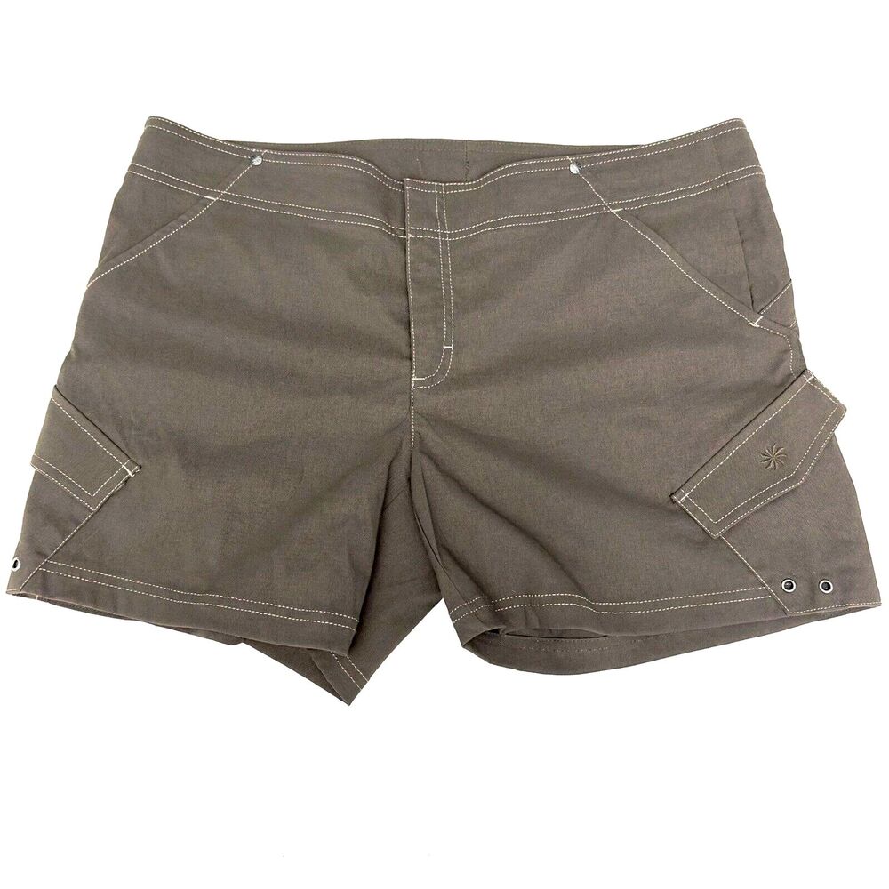 Athleta Trekkie Shorts Sz 14 Olive Green Cargo Hiking Golf Mid Rise Stretch Y2K